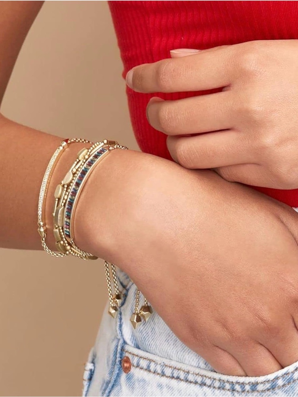 NWOT Kendra Scott Ott Gold Bar Slider Bracelet with Pavé Accents - Picture 5 of 6